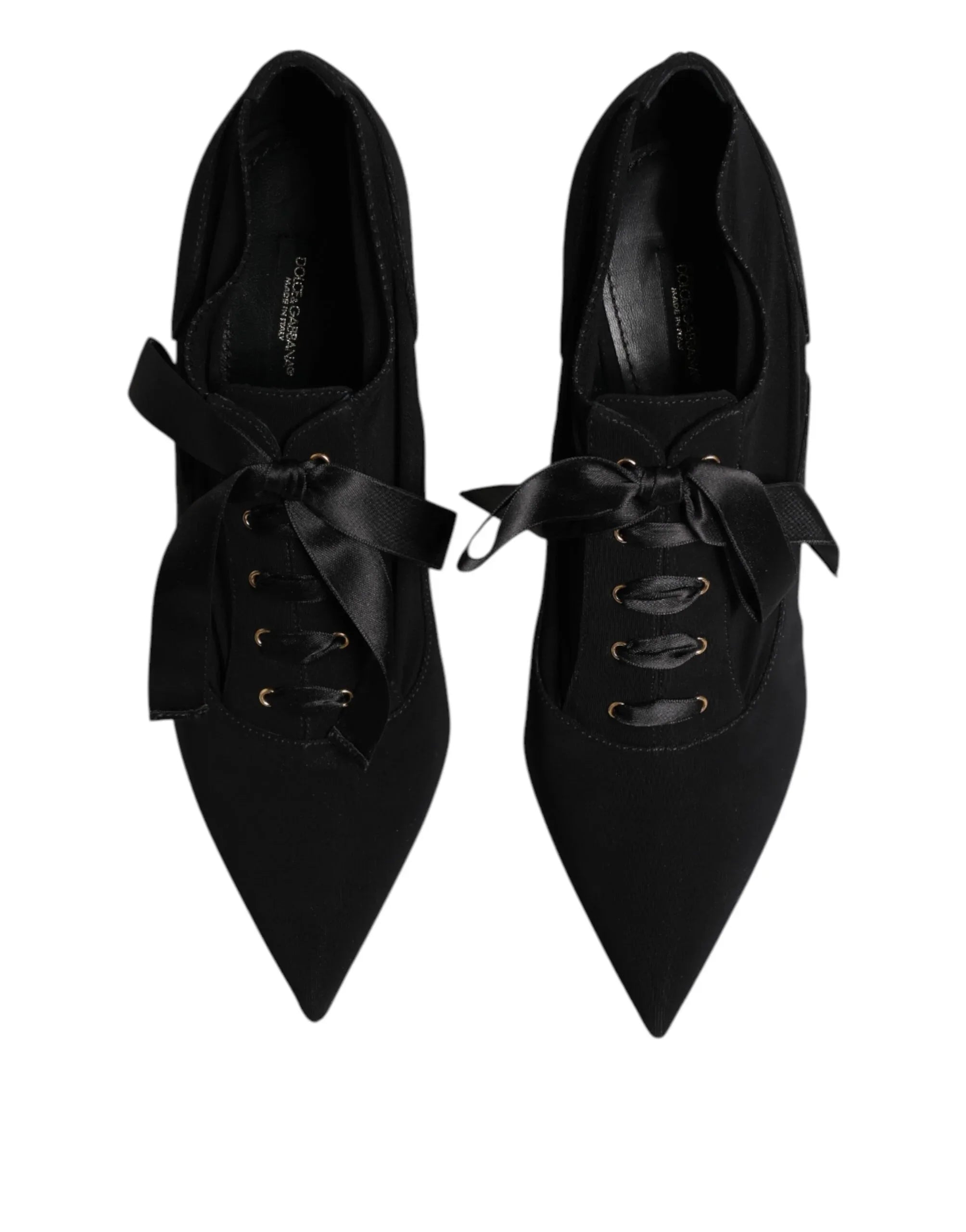Dolce & Gabbana Black Lace Up Stiletto Heels Pumps Shoes - Zeiniez