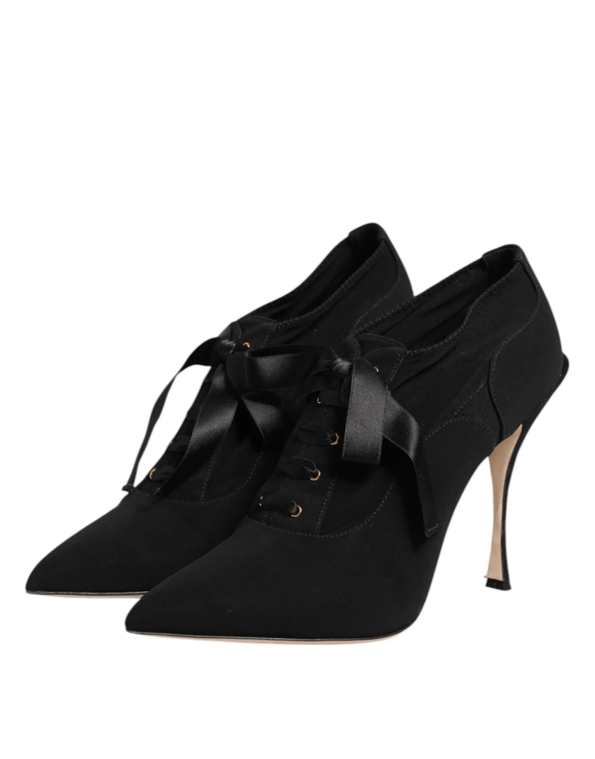 Dolce & Gabbana Black Lace Up Stiletto Heels Pumps Shoes - Zeiniez