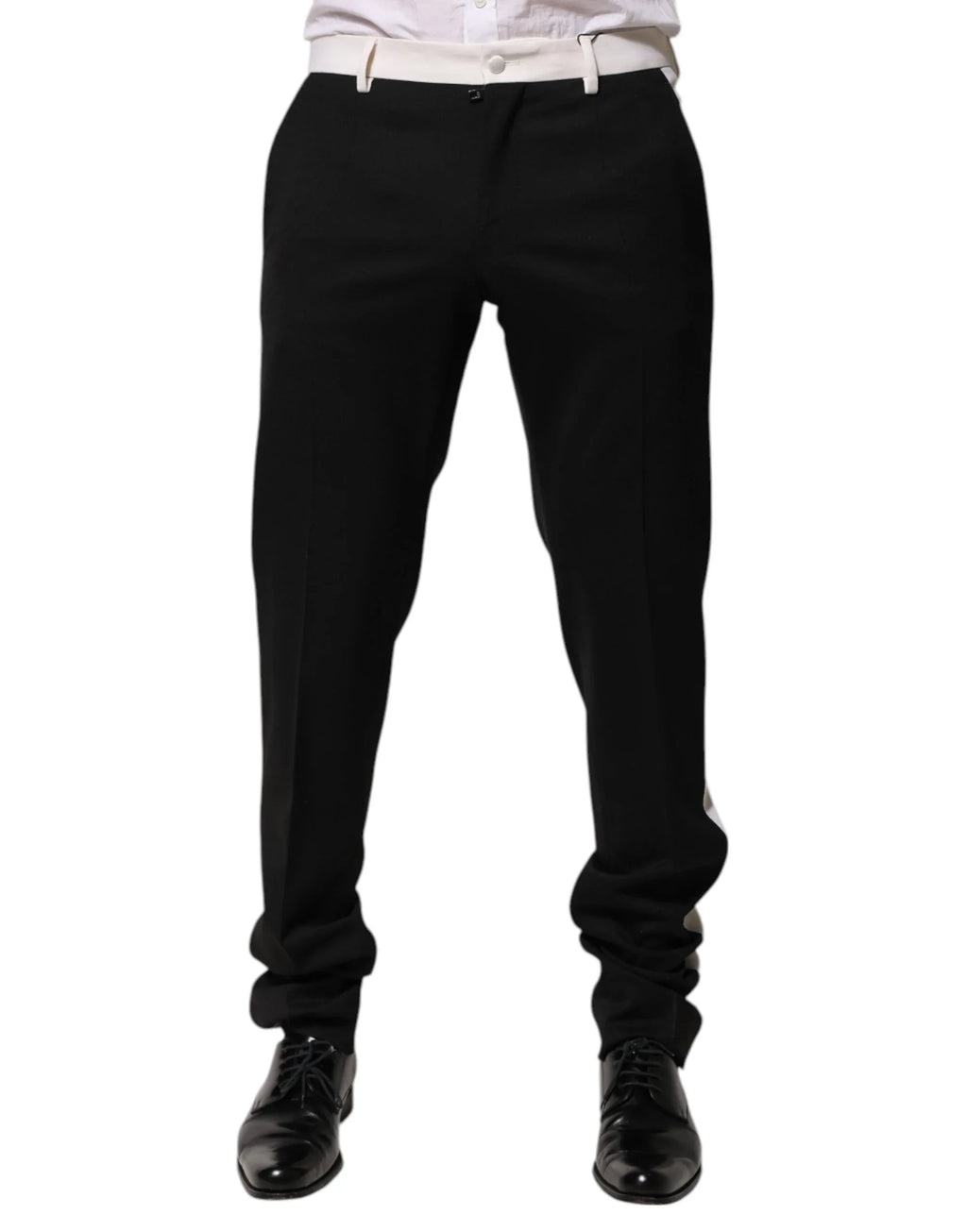 Dolce & Gabbana Black White Stripe Wool Men Trouser Pants - Zeiniez
