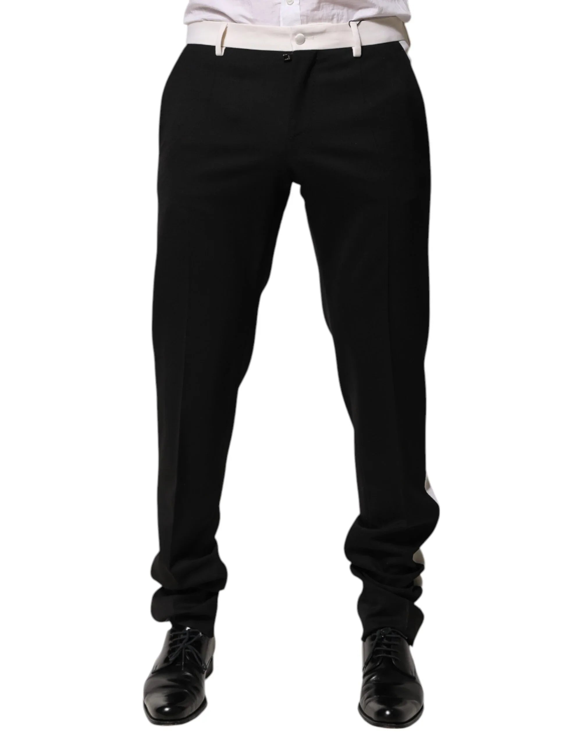Dolce & Gabbana Black White Stripe Wool Men Trouser Pants - Zeiniez