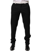 Dolce & Gabbana Black White Stripe Wool Men Trouser Pants - Zeiniez