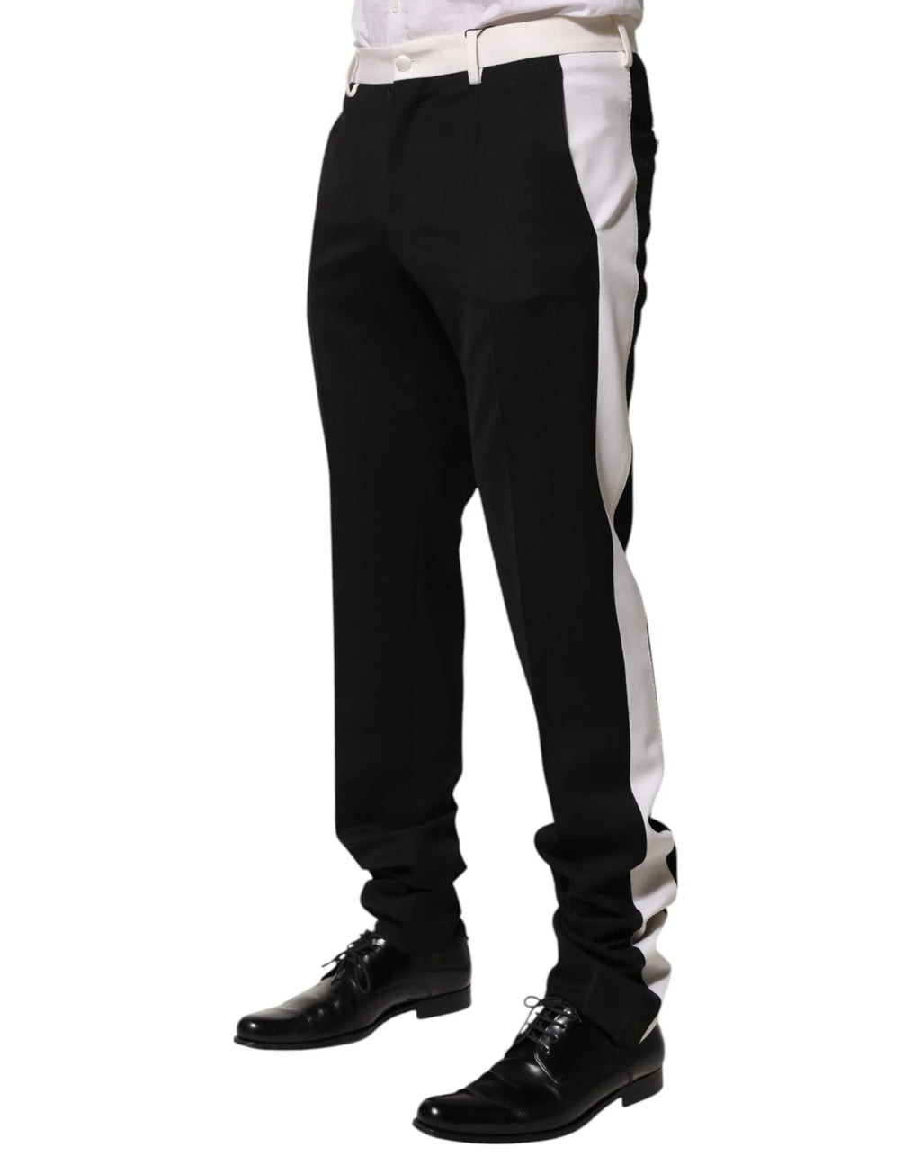 Dolce & Gabbana Black White Stripe Wool Men Trouser Pants - Zeiniez