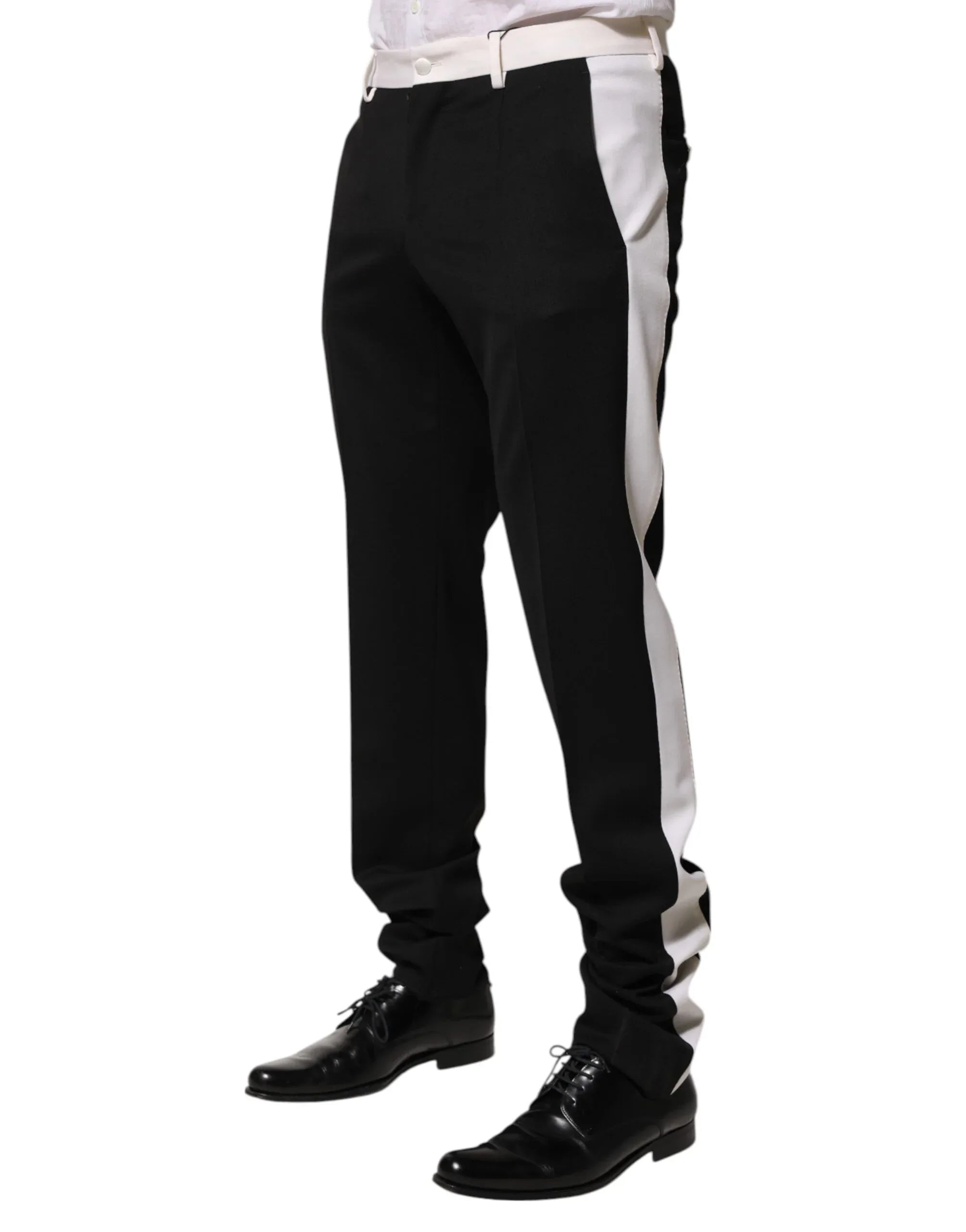 Dolce & Gabbana Black White Stripe Wool Men Trouser Pants - Zeiniez
