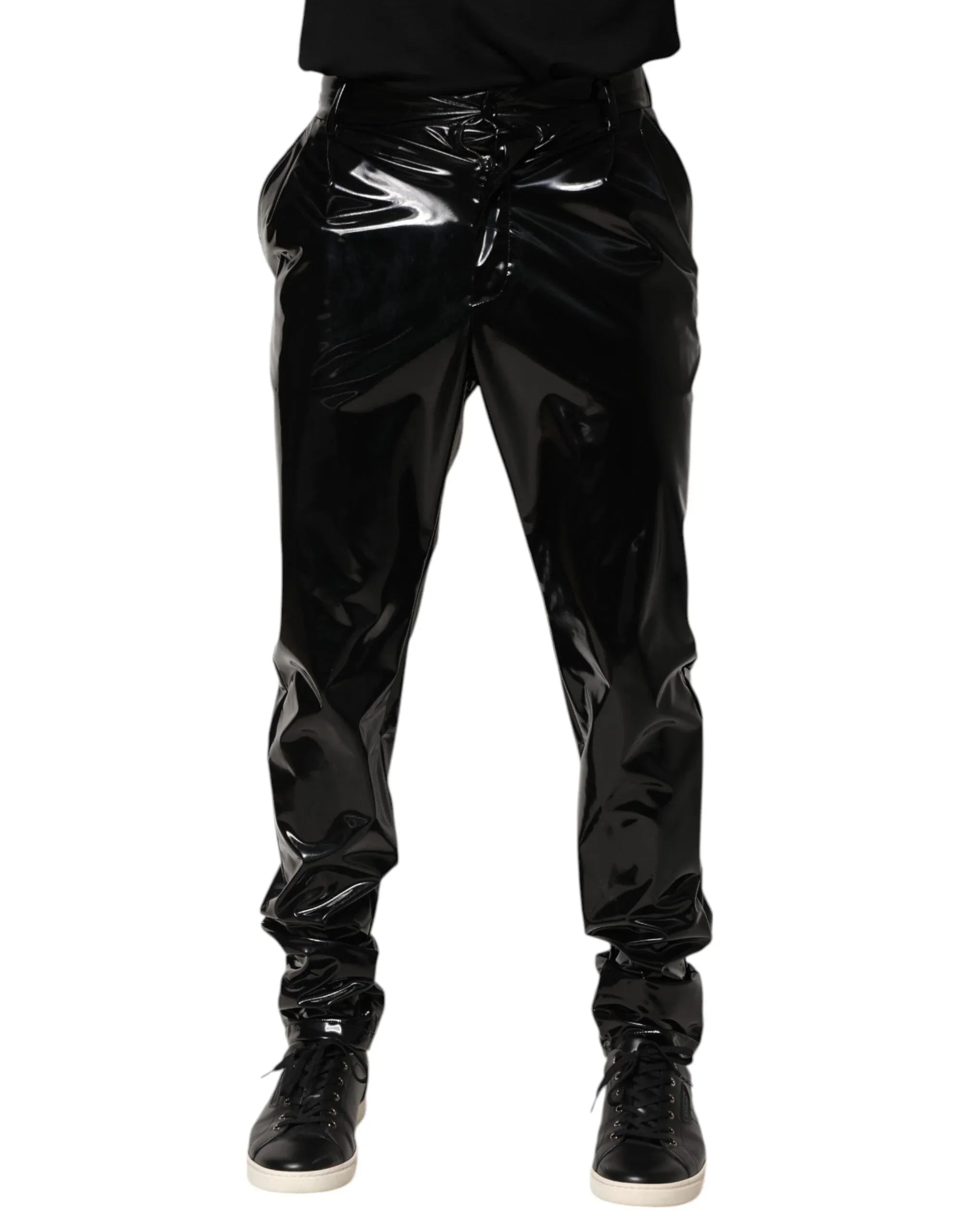 Dolce & Gabbana Black Polyester Mid Waist Men Trouser Pants - Zeiniez