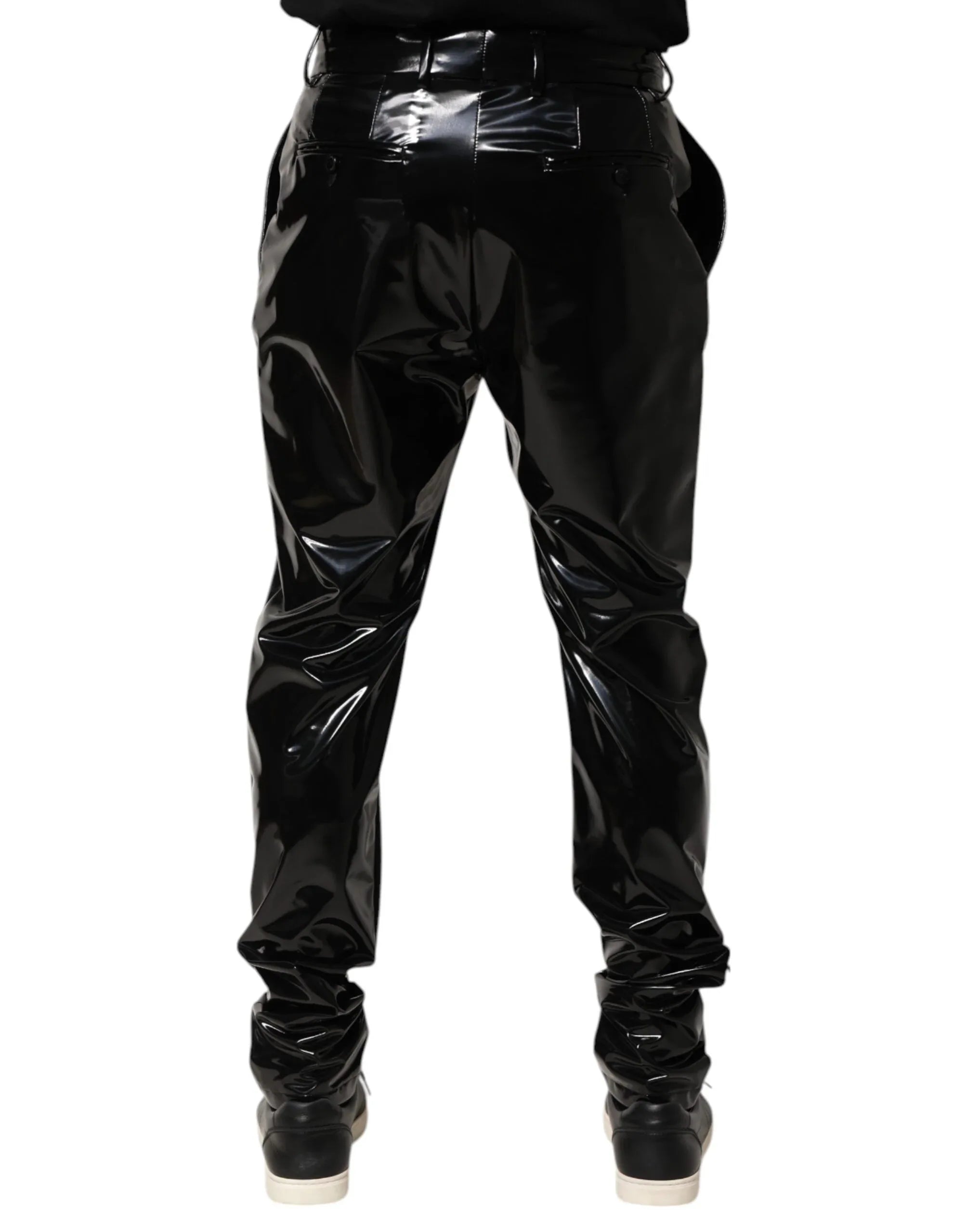 Dolce & Gabbana Black Polyester Mid Waist Men Trouser Pants - Zeiniez