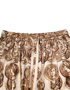 Dolce & Gabbana Beige Coin Print Silk Twill Men Jogger Pants - Zeiniez