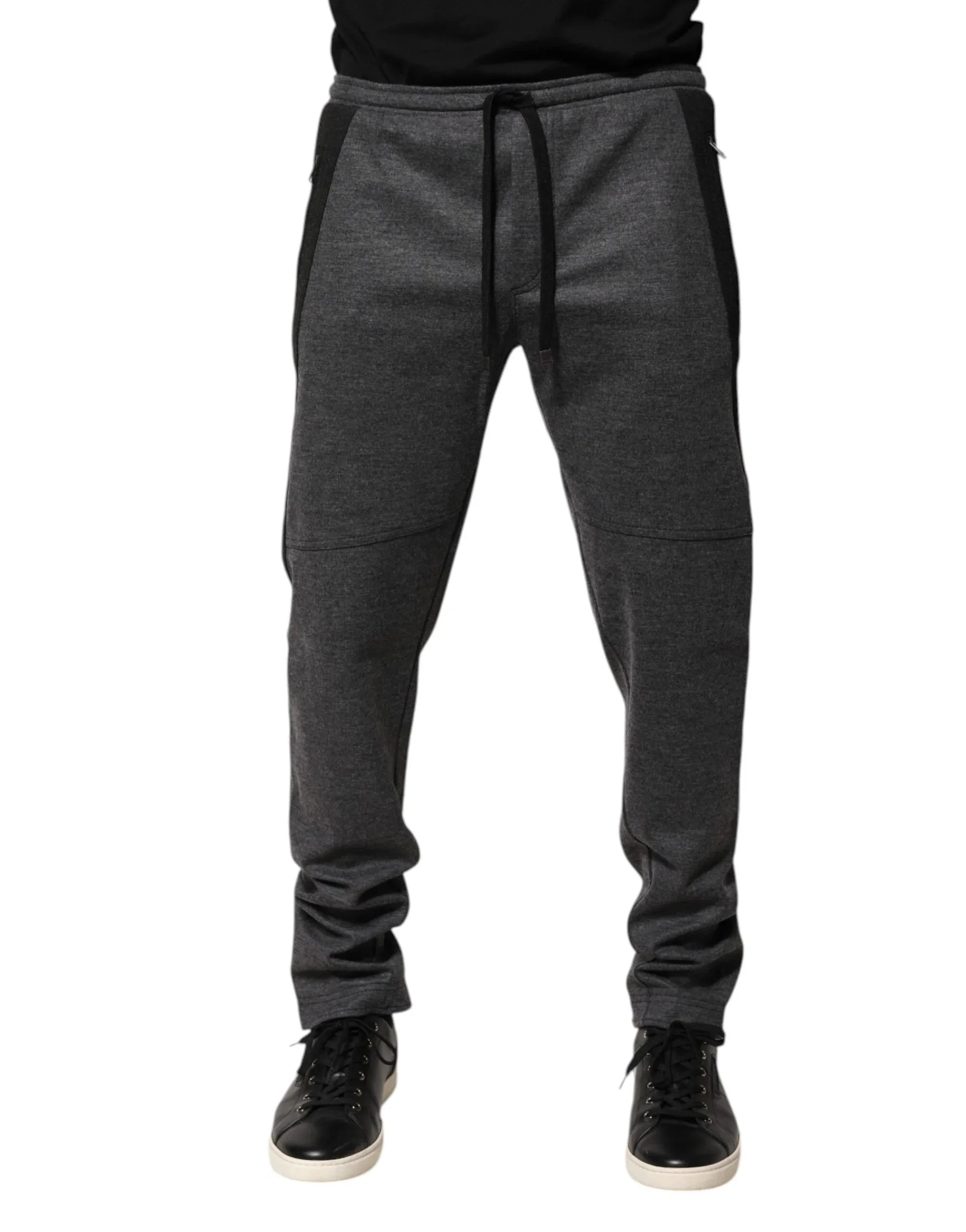 Dolce & Gabbana Gray Black Wool Blend Jogger Sweatpants Pants - Zeiniez