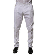 Dolce & Gabbana White Cotton Dress Slim Formal Trouser Pants - Zeiniez
