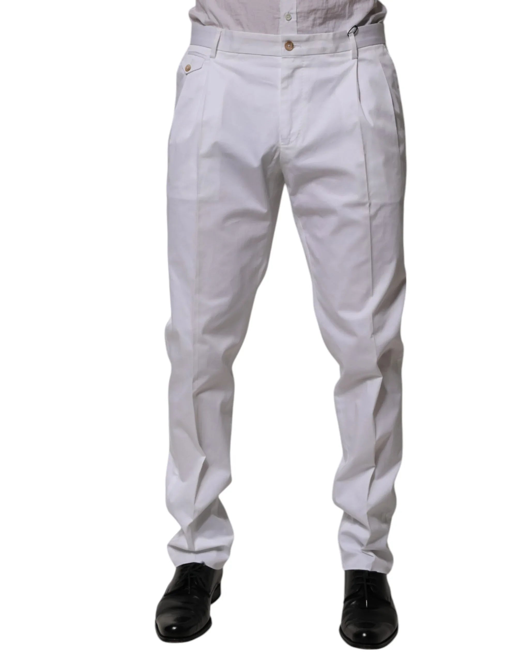 Dolce & Gabbana White Cotton Dress Slim Formal Trouser Pants - Zeiniez