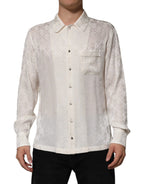 Dolce & Gabbana White Silk DG Logo Print Long Sleeves Shirt - Zeiniez