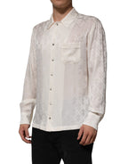 Dolce & Gabbana White Silk DG Logo Print Long Sleeves Shirt