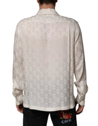 Dolce & Gabbana White Silk DG Logo Print Long Sleeves Shirt - Zeiniez