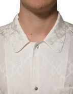 Dolce & Gabbana White Silk DG Logo Print Long Sleeves Shirt - Zeiniez