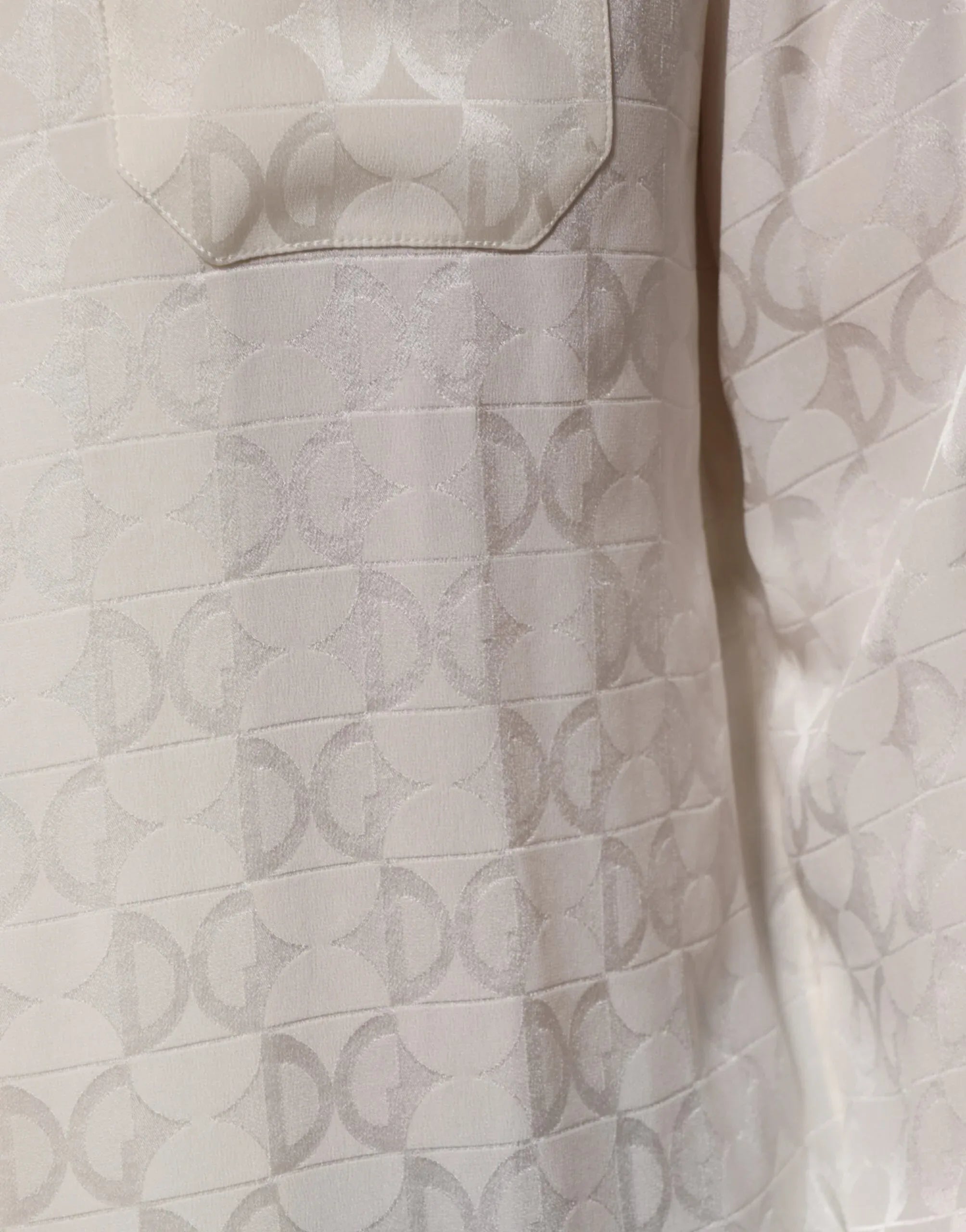 Dolce & Gabbana White Silk DG Logo Print Long Sleeves Shirt - Zeiniez