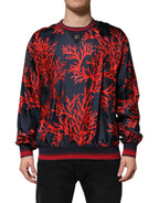 Dolce & Gabbana Navy Red Silk Coral Print Pullover Sweater - Zeiniez