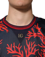 Dolce & Gabbana Navy Red Silk Coral Print Pullover Sweater - Zeiniez