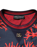 Dolce & Gabbana Navy Red Silk Coral Print Pullover Sweater - Zeiniez