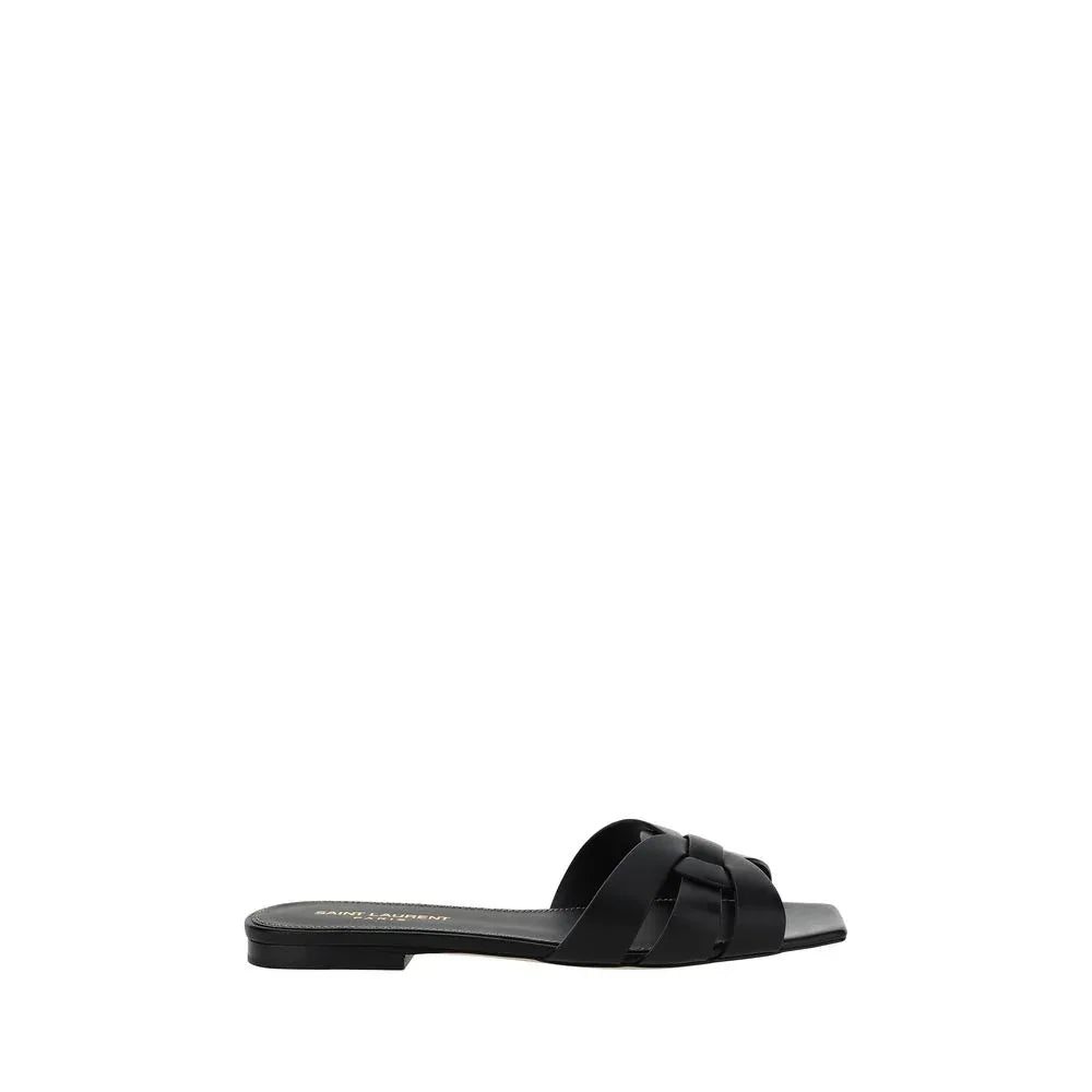 Saint Laurent Black Calf Leather Bos Taurus Sandals - Zeiniez