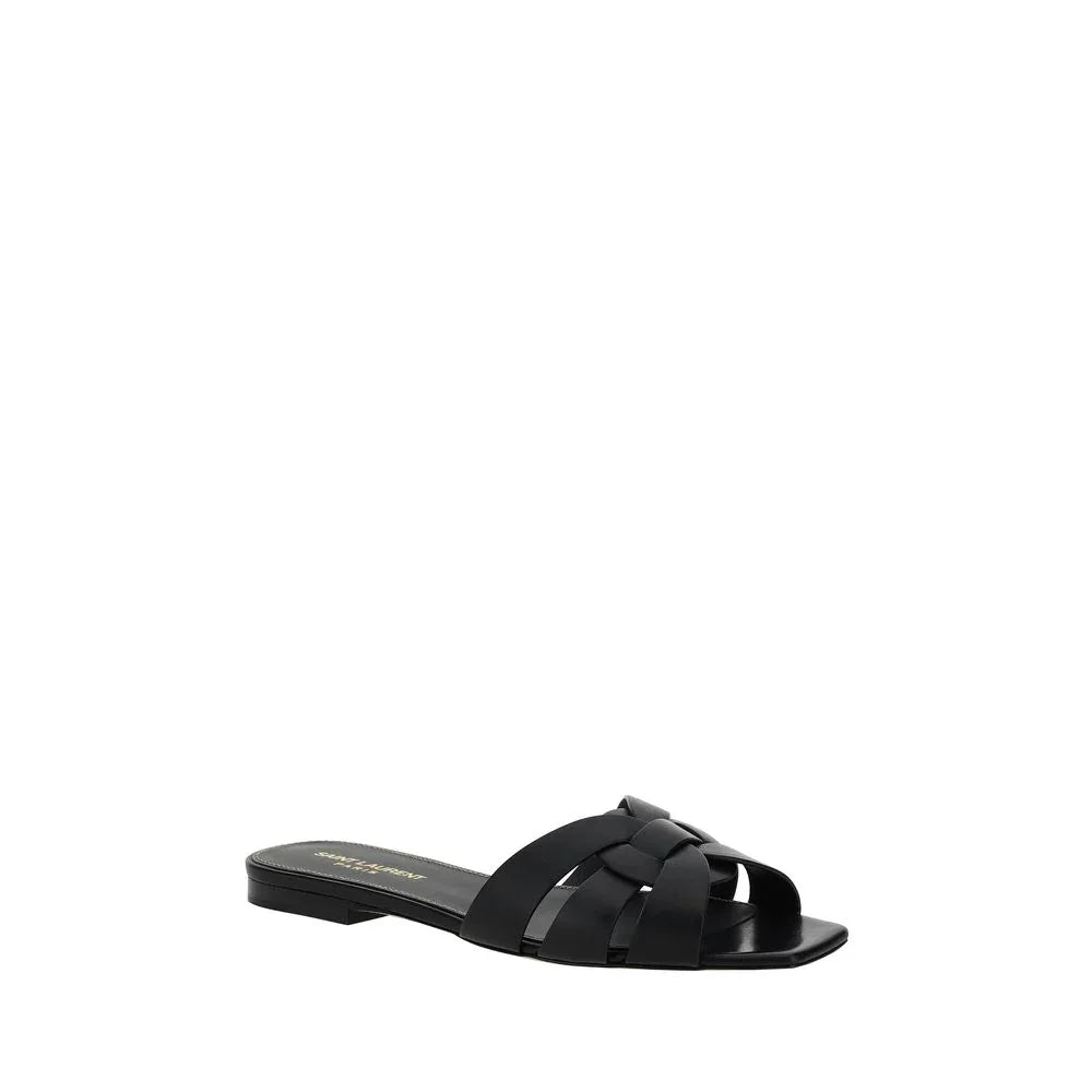 Saint Laurent Black Calf Leather Bos Taurus Sandals - Zeiniez