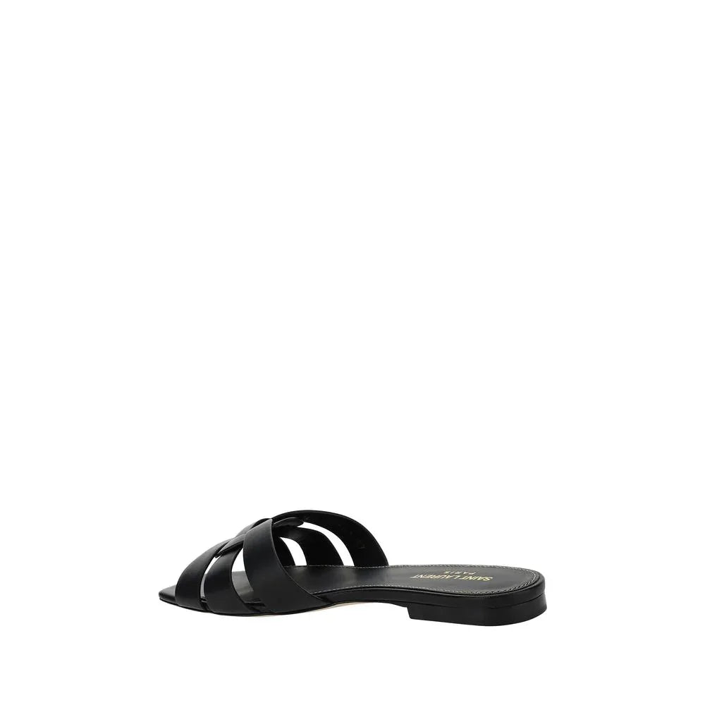 Saint Laurent Black Calf Leather Bos Taurus Sandals - Zeiniez