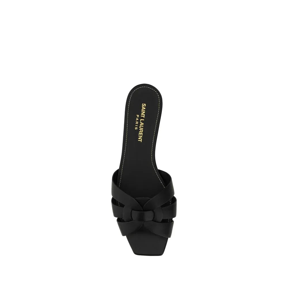 Saint Laurent Black Calf Leather Bos Taurus Sandals - Zeiniez