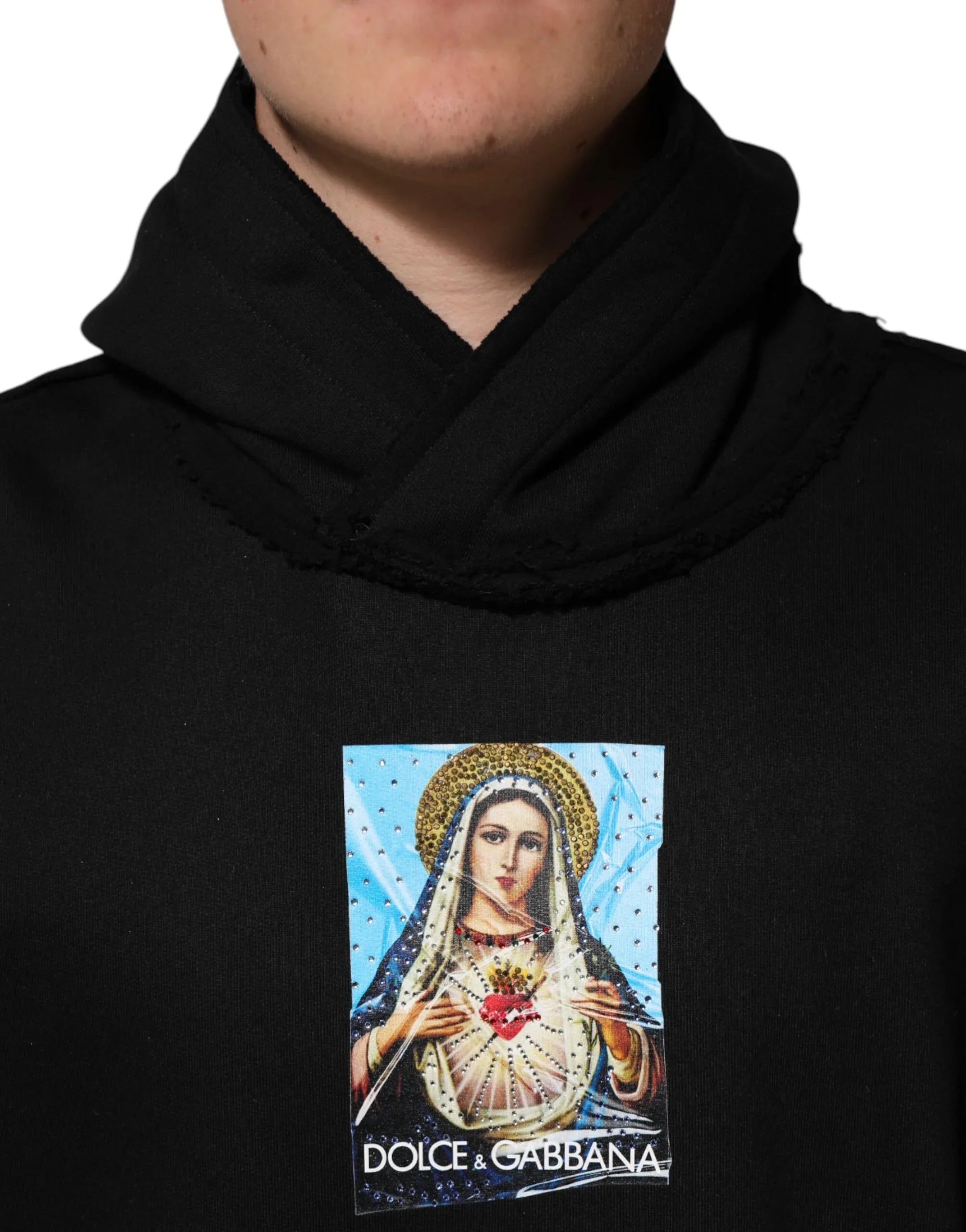 Dolce & Gabbana Black Printed Hoodie Crystal Embellished Jacket - Zeiniez
