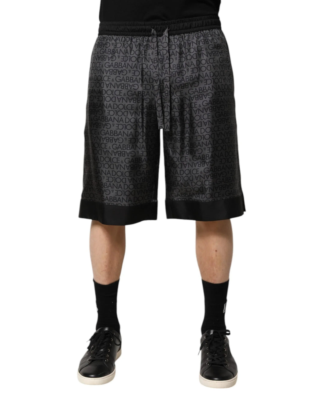 Dolce & Gabbana Gray Black Silk DG Logo Men Bermuda Shorts - Zeiniez