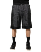 Dolce & Gabbana Gray Black Silk DG Logo Men Bermuda Shorts - Zeiniez