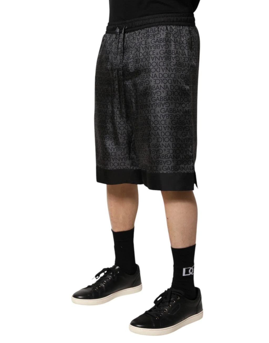 Dolce & Gabbana Gray Black Silk DG Logo Men Bermuda Shorts - Zeiniez