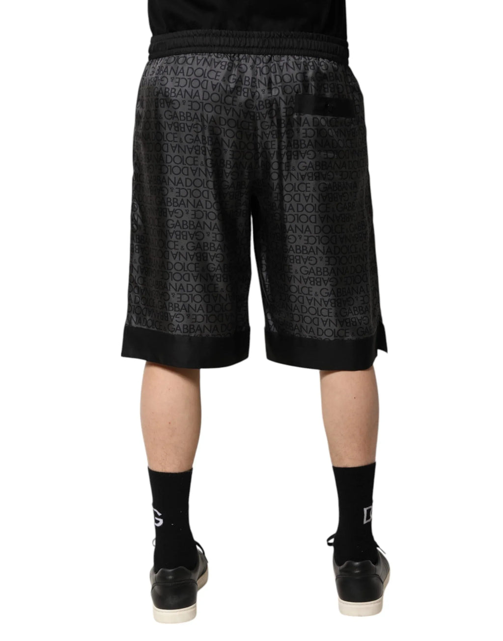 Dolce & Gabbana Gray Black Silk DG Logo Men Bermuda Shorts - Zeiniez