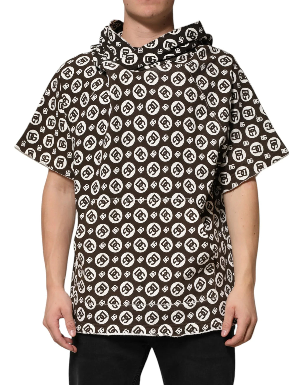 Dolce & Gabbana Brown White DG Logo Short Hoodie Sweater - Zeiniez