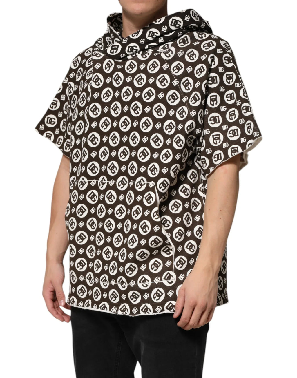 Dolce & Gabbana Brown White DG Logo Short Hoodie Sweater - Zeiniez