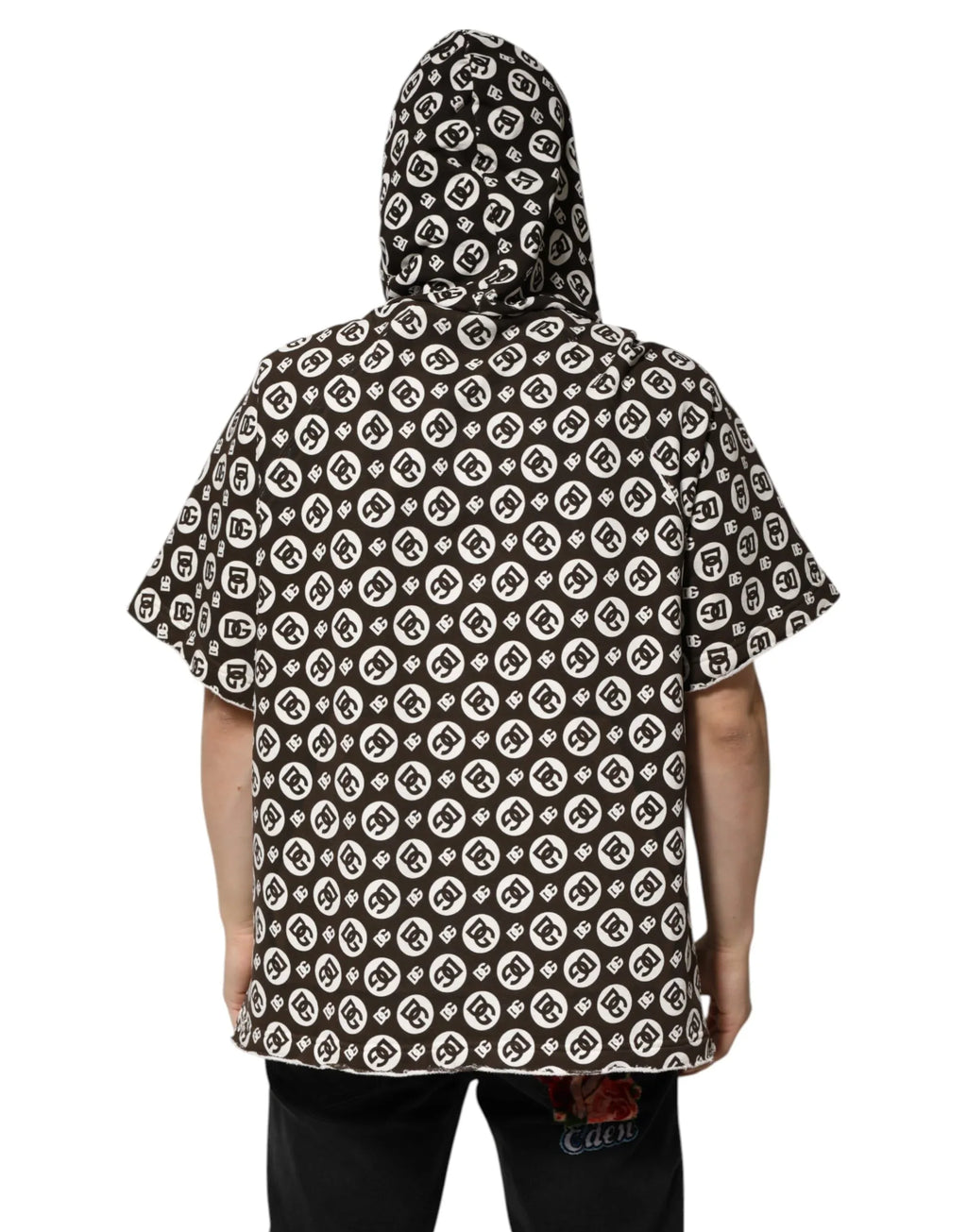 Dolce & Gabbana Brown White DG Logo Short Hoodie Sweater - Zeiniez