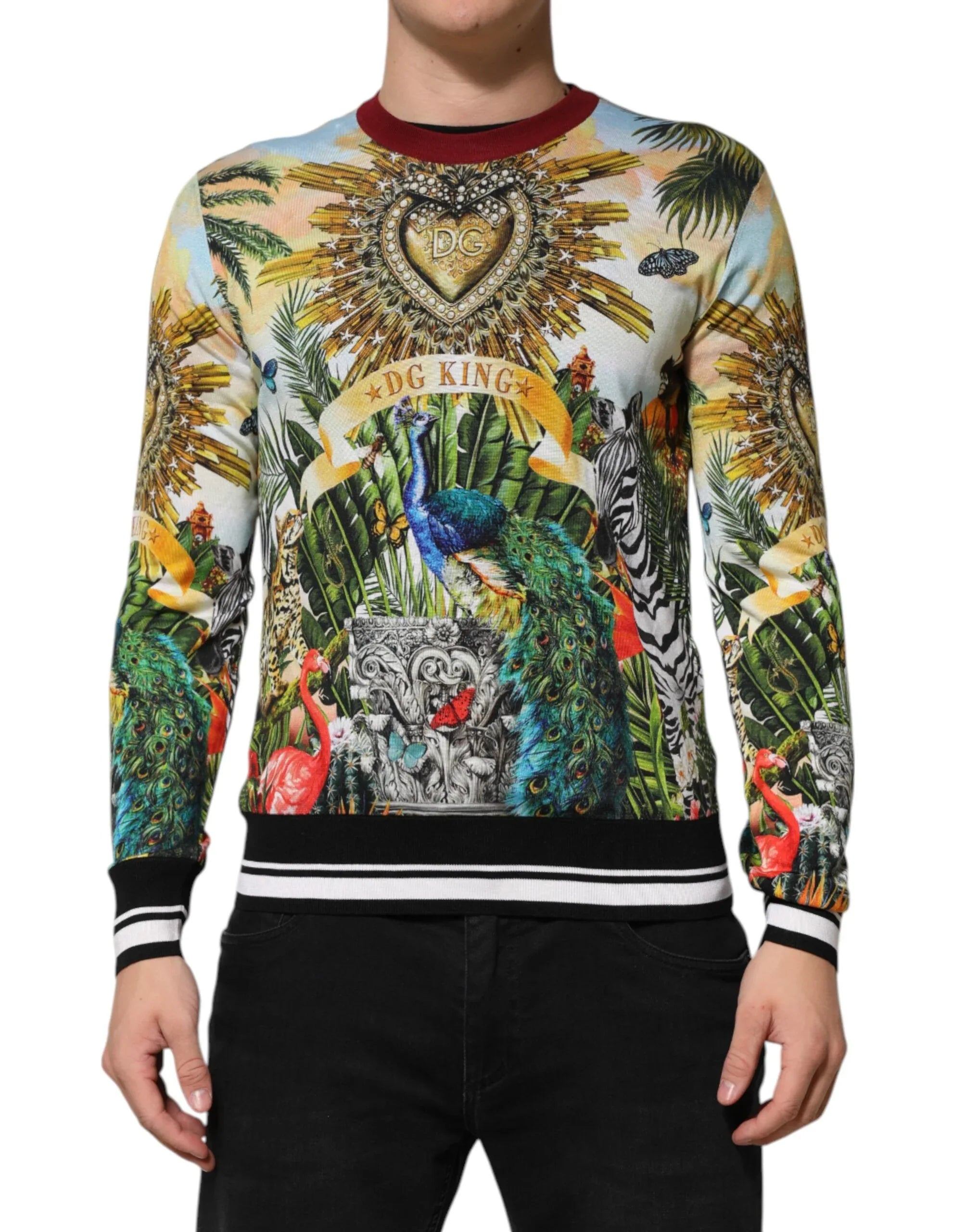 Dolce & Gabbana Tropical Heart Crown Silk Pullover Sweater - Zeiniez