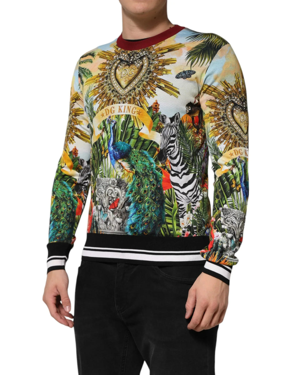 Dolce & Gabbana Tropical Heart Crown Silk Pullover Sweater - Zeiniez