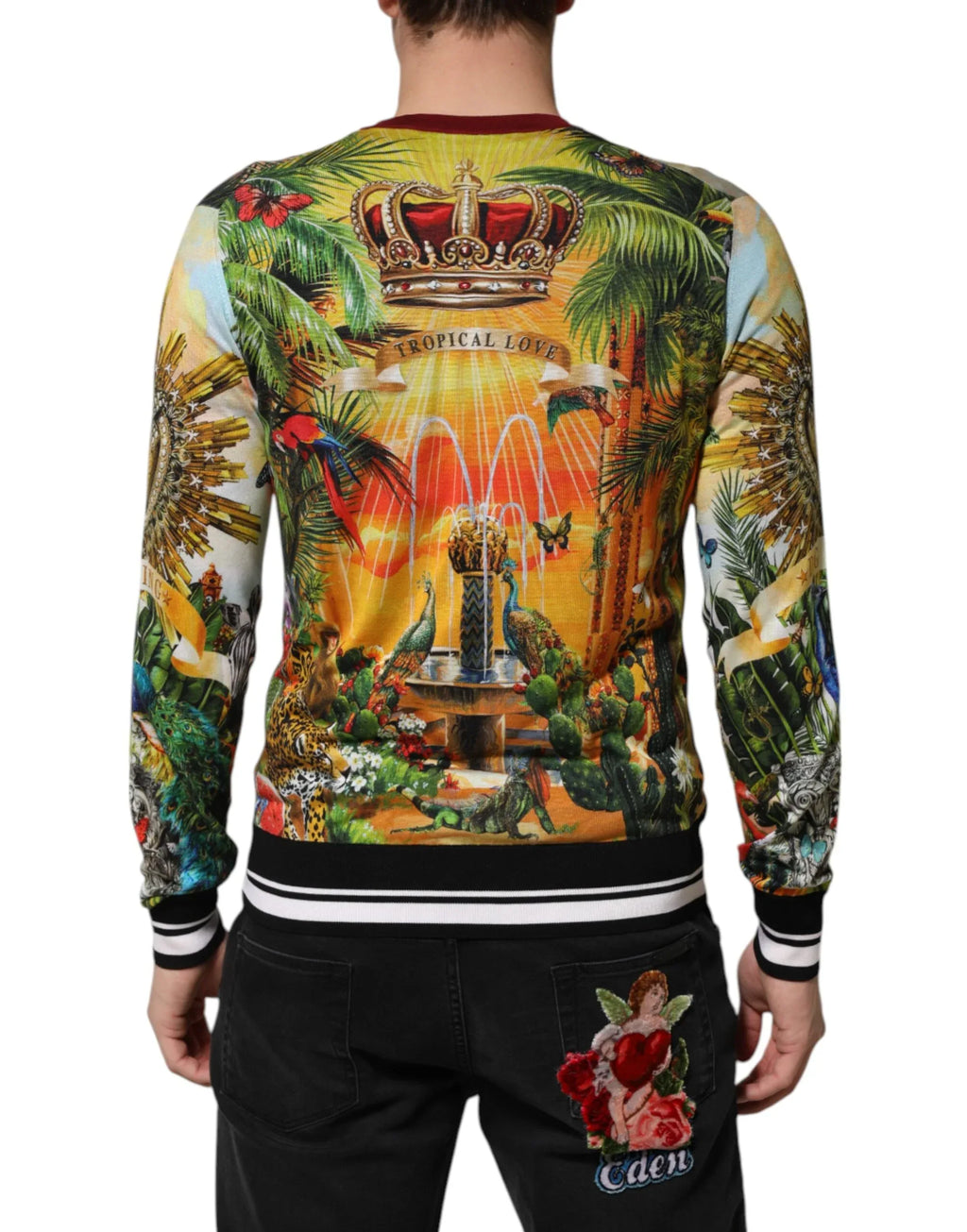 Dolce & Gabbana Tropical Heart Crown Silk Pullover Sweater - Zeiniez