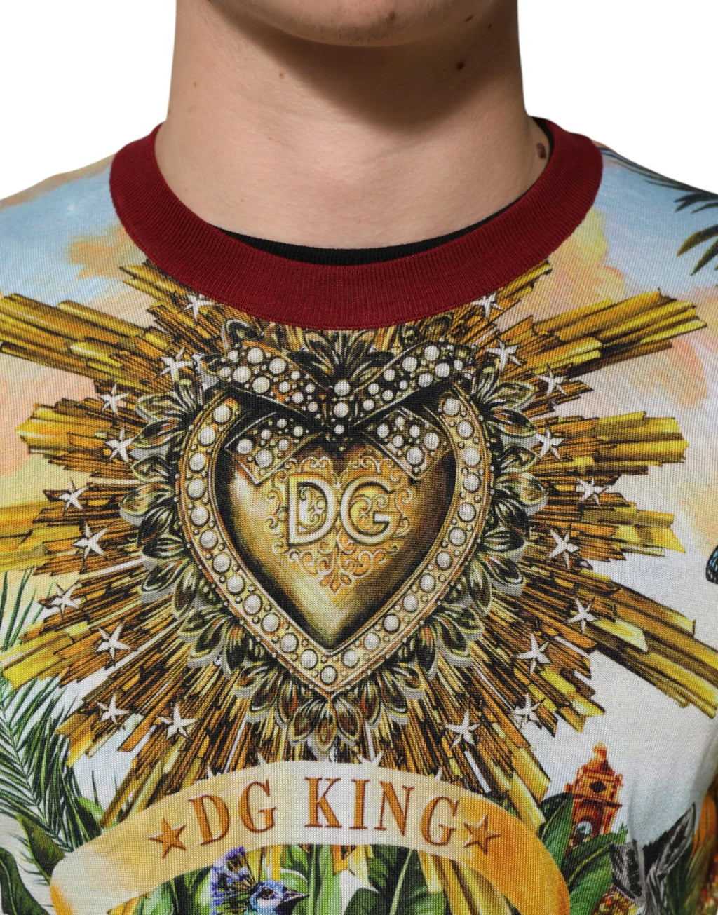 Dolce & Gabbana Tropical Heart Crown Silk Pullover Sweater - Zeiniez