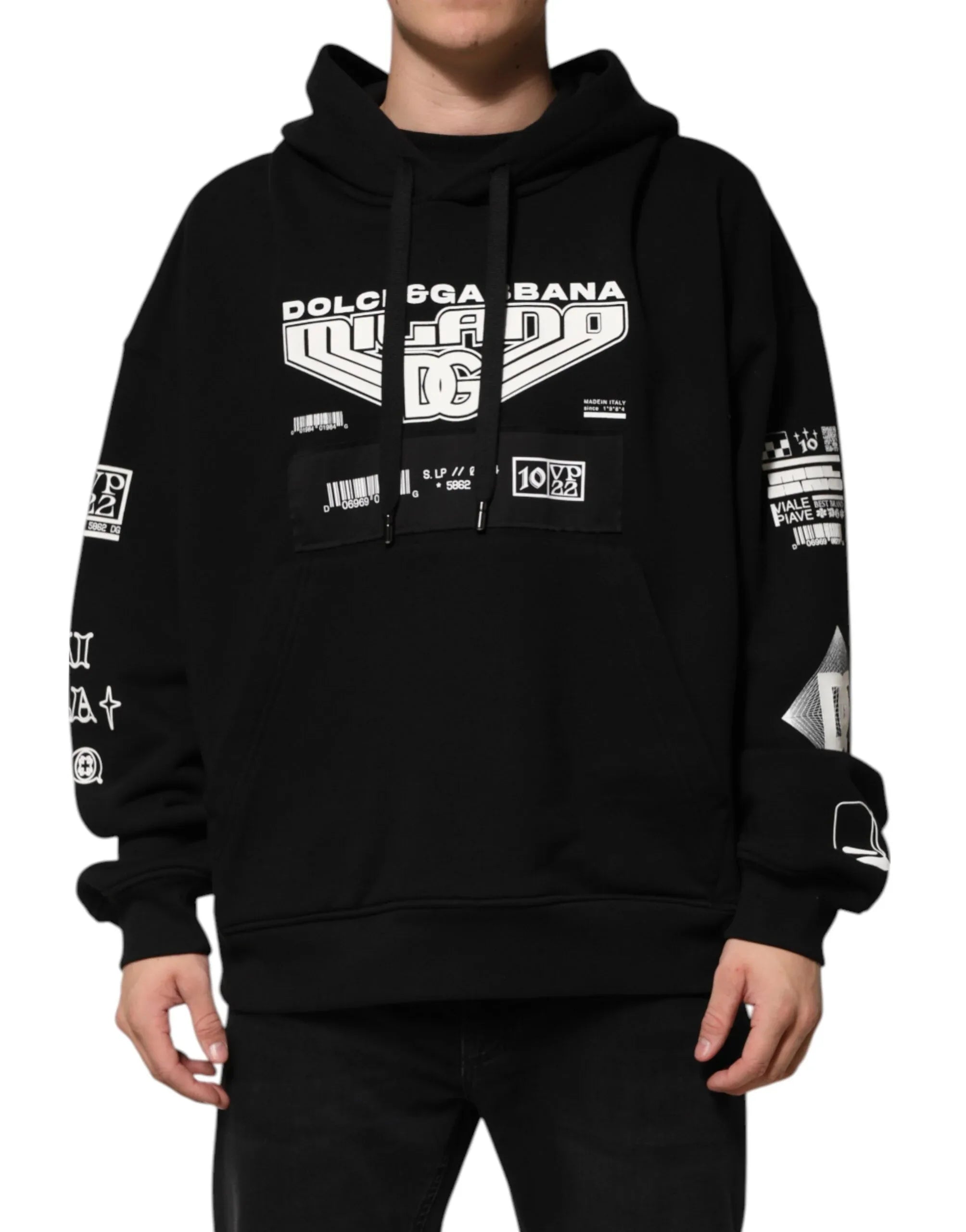 Dolce & Gabbana Black Cotton DG Milano Logo Print Hoodie Sweater - Zeiniez