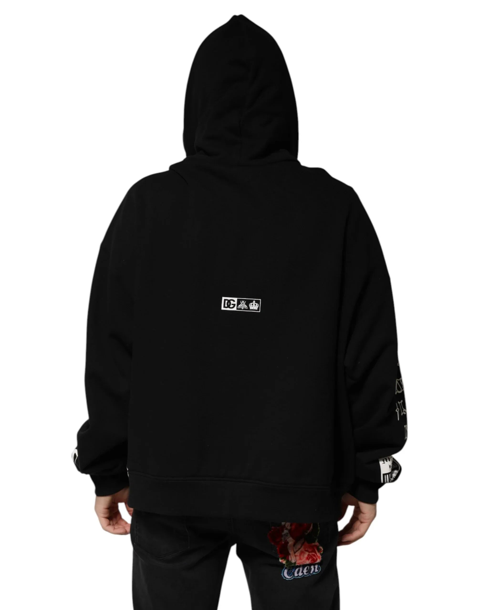 Dolce & Gabbana Black Cotton DG Milano Logo Print Hoodie Sweater - Zeiniez