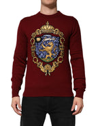 Dolce & Gabbana Burgundy Cashmere Lion Crest Pullover Sweater - Zeiniez