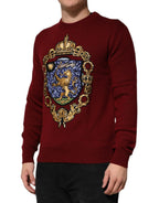 Dolce & Gabbana Burgundy Cashmere Lion Crest Pullover Sweater - Zeiniez