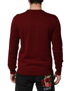 Dolce & Gabbana Burgundy Cashmere Lion Crest Pullover Sweater - Zeiniez