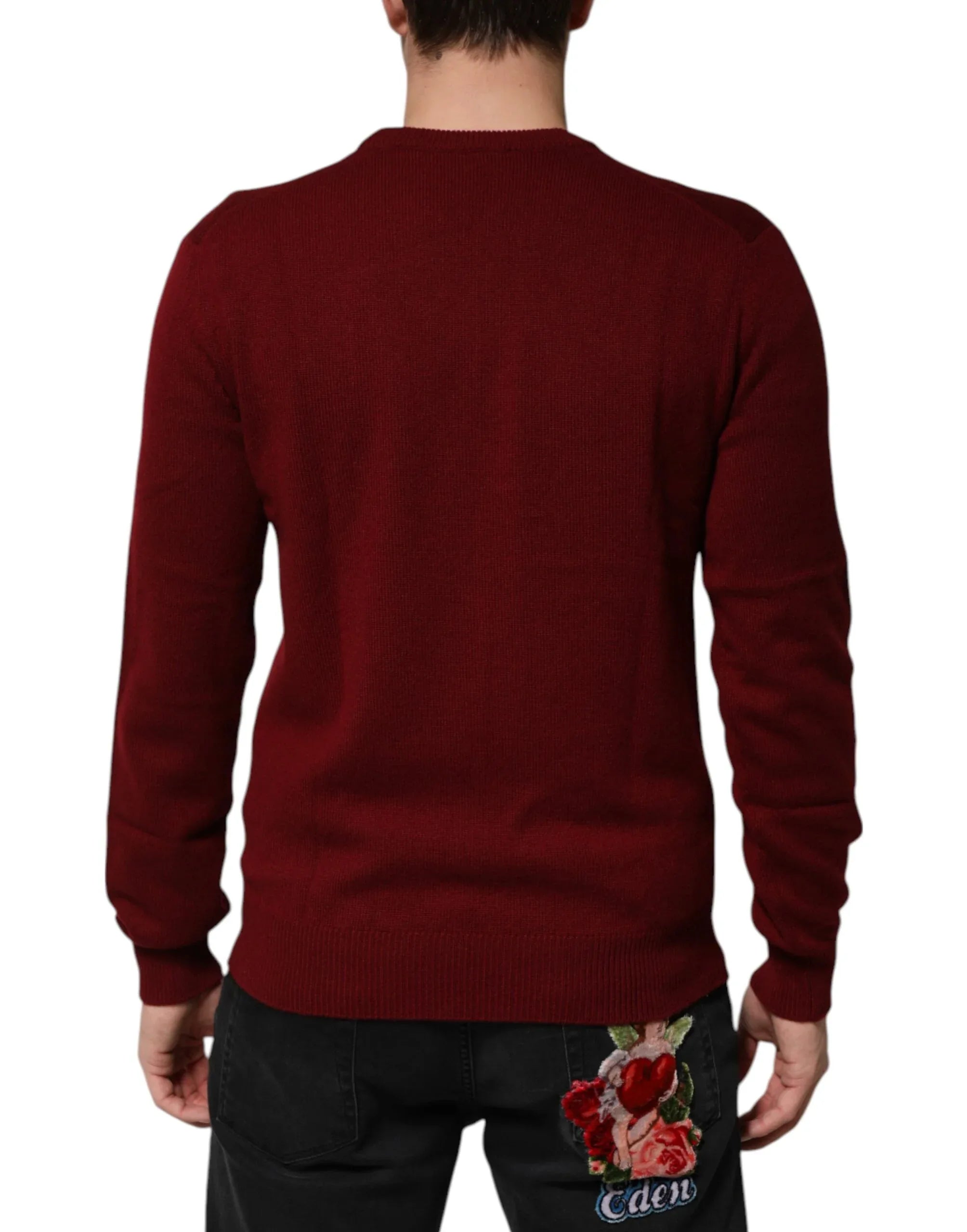 Dolce & Gabbana Burgundy Cashmere Lion Crest Pullover Sweater - Zeiniez