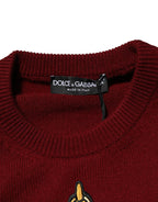 Dolce & Gabbana Burgundy Cashmere Lion Crest Pullover Sweater - Zeiniez