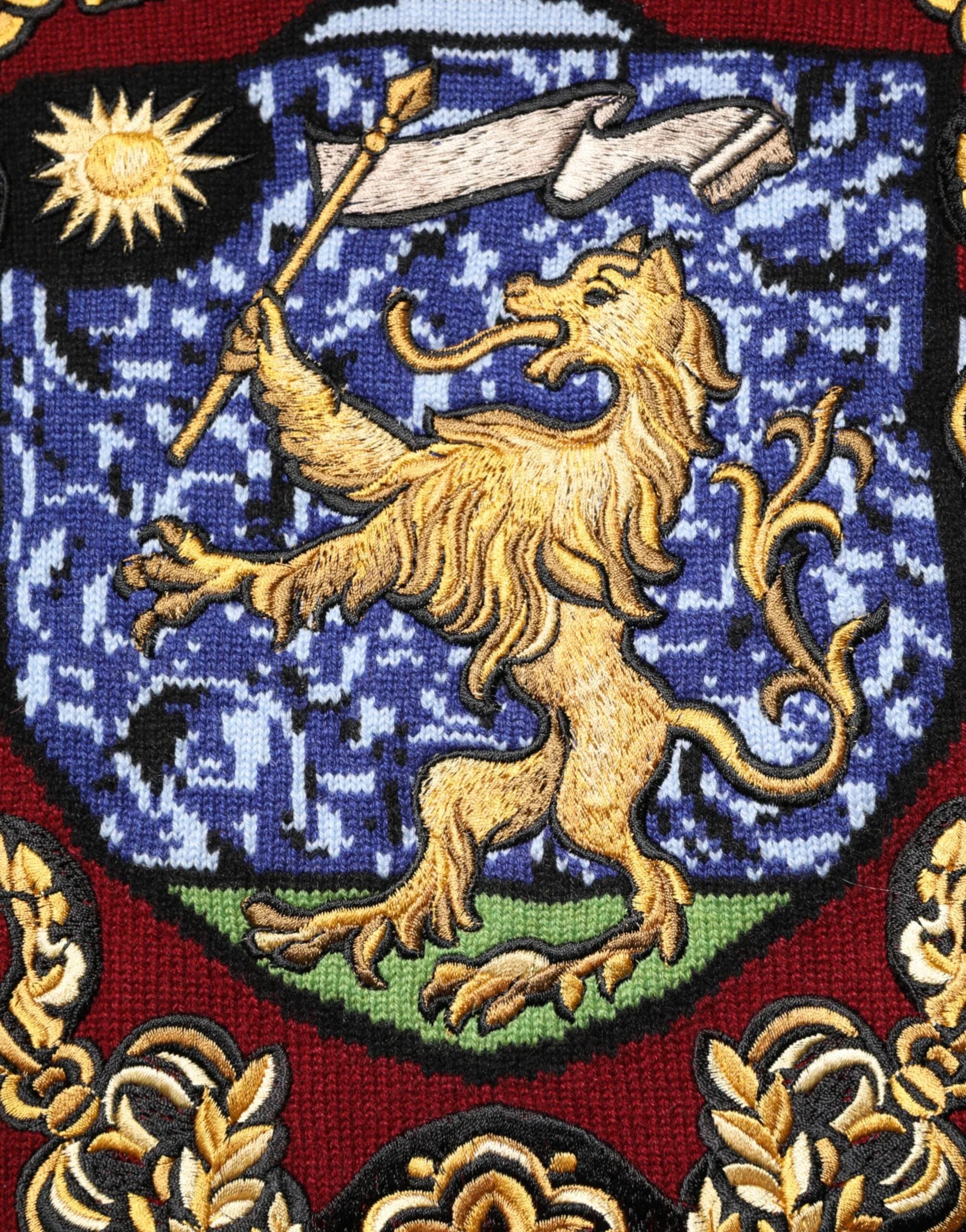 Dolce & Gabbana Burgundy Cashmere Lion Crest Pullover Sweater - Zeiniez