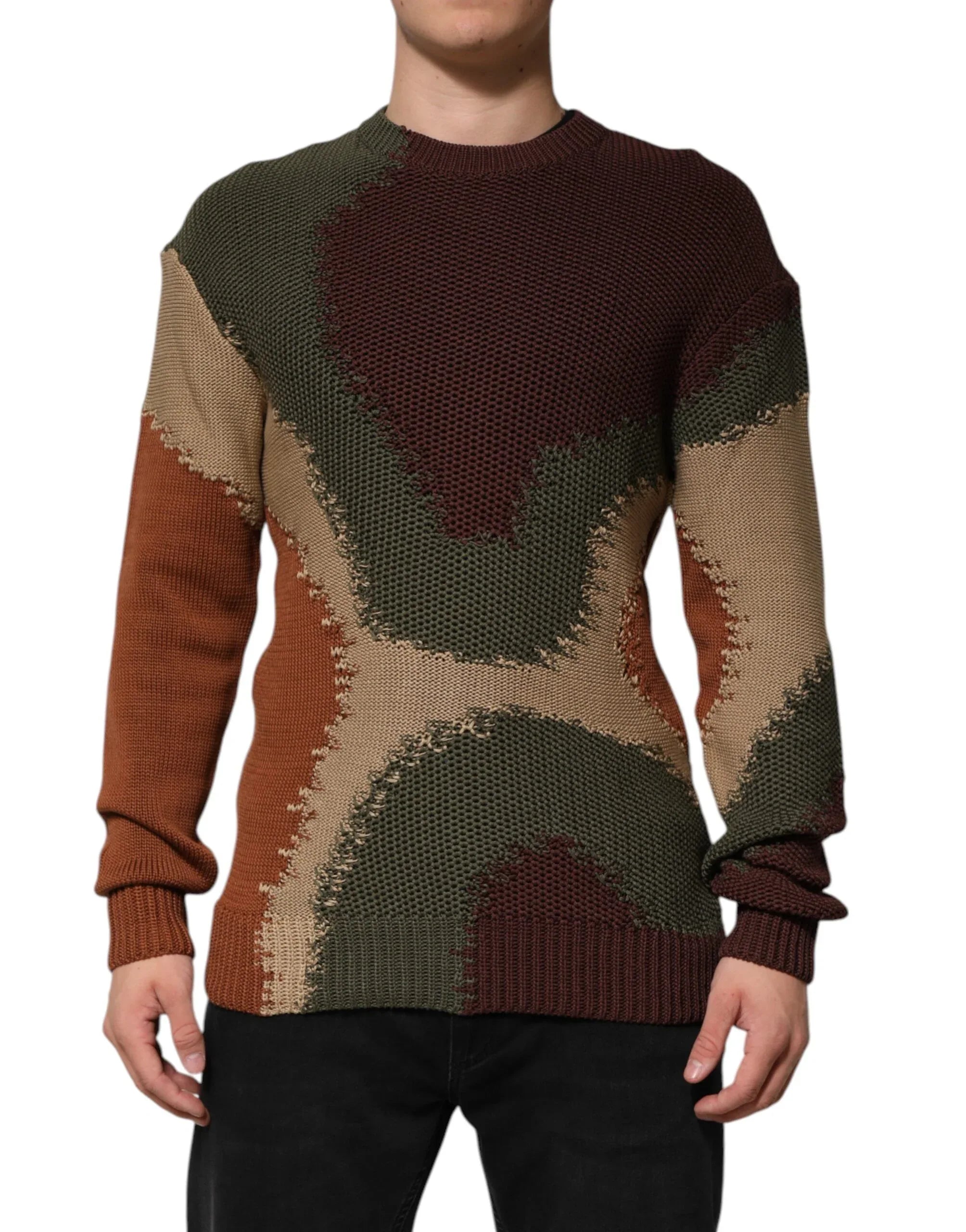 Dolce & Gabbana Multicolor Cotton Abstract Men Pullover Sweater - Zeiniez