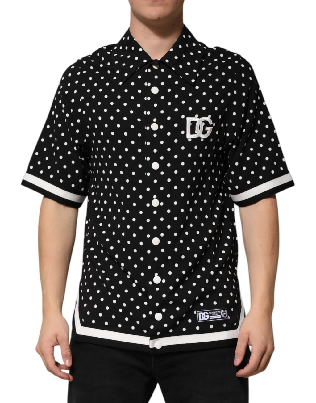 Dolce & Gabbana Black Polka Dot Short Sleeves Collared Polo T-shirt - Zeiniez