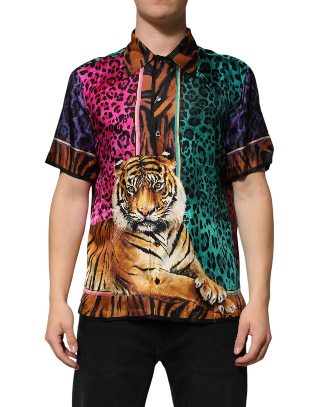 Dolce & Gabbana Multicolor Silk Tiger Print Hawaiian T-shirt - Zeiniez