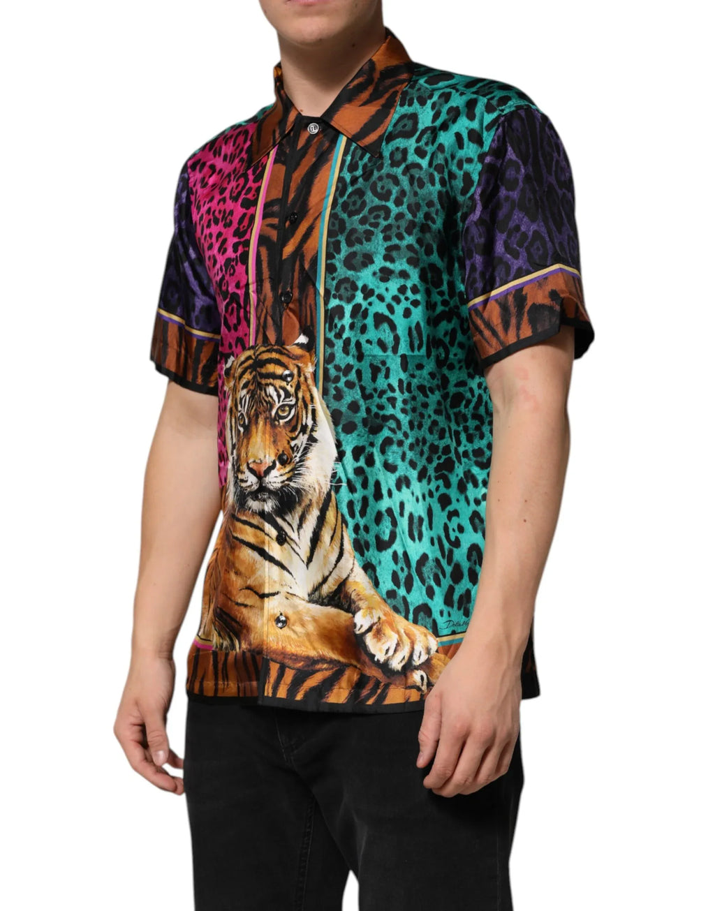 Dolce & Gabbana Multicolor Silk Tiger Print Hawaiian T-shirt - Zeiniez