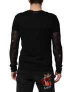 Dolce & Gabbana Black Linen Mesh Tattered Longsleeves T-shirt - Zeiniez